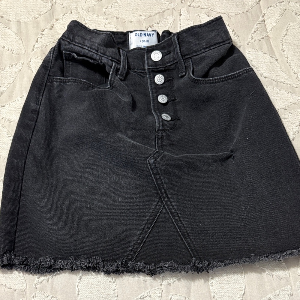 Old Navy Black Denim Skirt with Frayed Hem